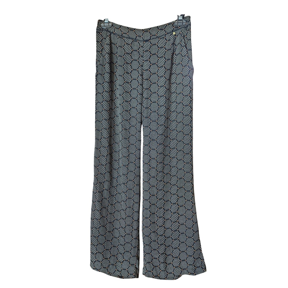 Harlyn Wide Leg Geometric Honeycomb Print Pants Navy Orange Dotted Size 00P